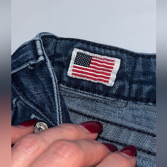 True Religion TORY Boot Cut BLUE Jeans HORSESHOE Silver Studded Pocket Womens 28 - Picture 16 of 16